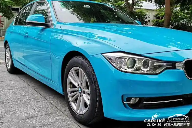 遵义宝马3系车身改色超亮水晶迈阿密蓝汽车贴膜效果图