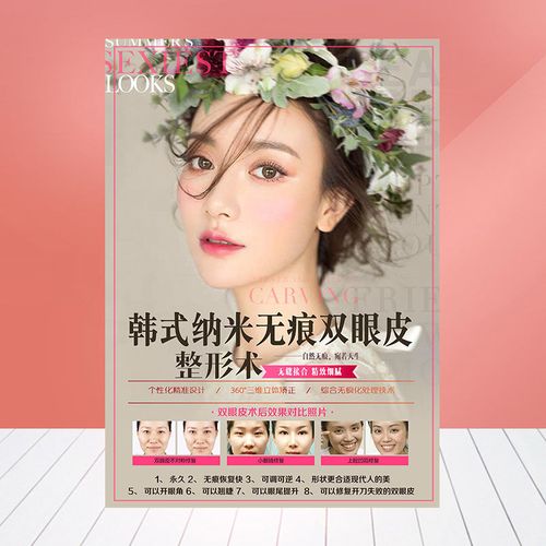 韩式纳米无痕双眼皮对比图微整形海报美容院广告宣传墙壁画483