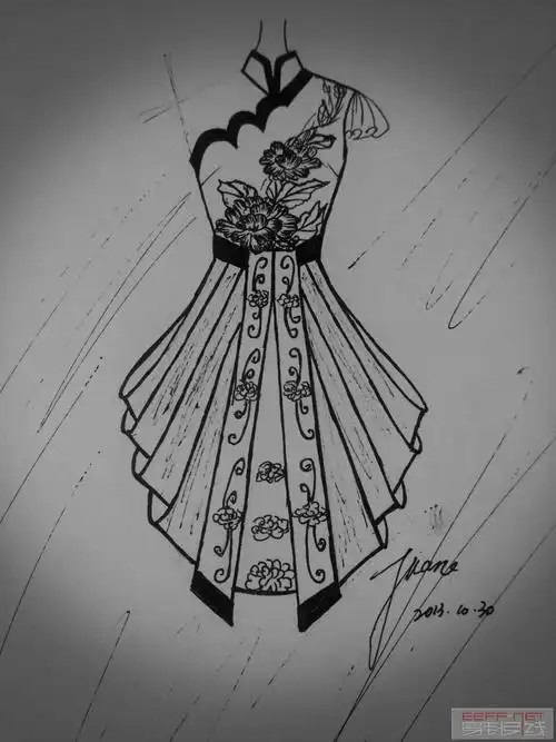 中国风礼服手绘稿-服装画/服装设计手稿 - 穿针引线服装论坛