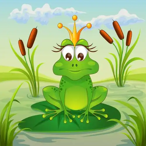 青蛙公主坐在荷叶睡莲上图片下载