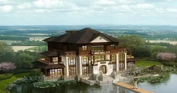 两进中式四合院,层层递进.中式合院,小桥流水,凉亭廊道.