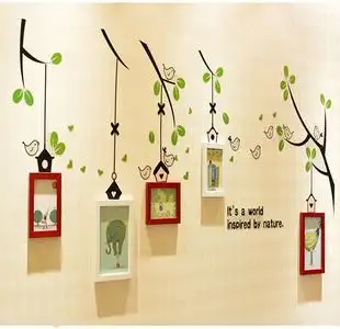 个性照片背景墙电视背景墙墙贴 不干胶刻字小鸟小树大树信封贴纸