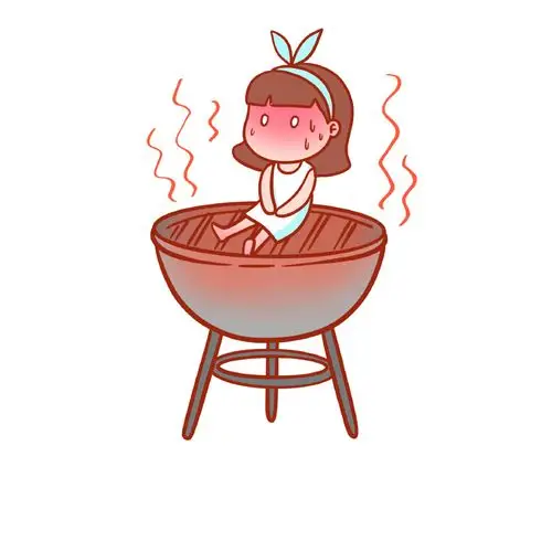 千库网_夏天夏季高温搞笑蝴蝶结女孩坐在烤炉馒头流汗我和烤肉之间只