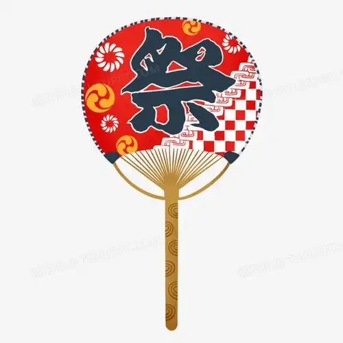 手绘插画风日式夏日祭扇元素