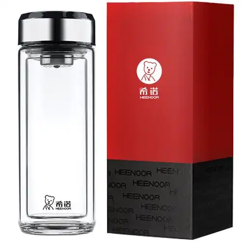 便携双层玻璃杯水杯耐热泡茶创意希诺