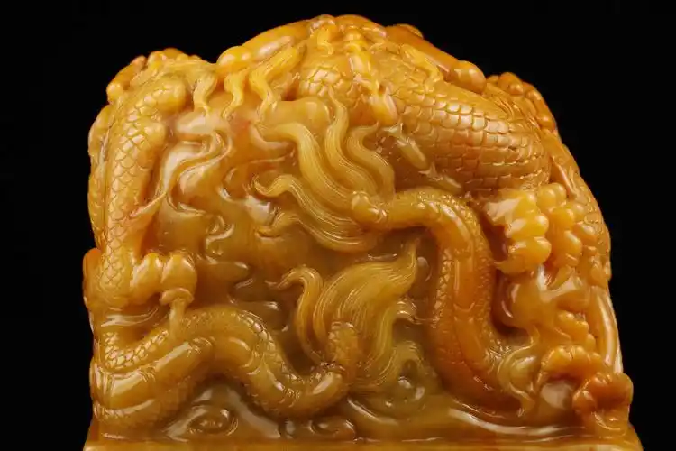 t160☆极上品収蔵 旧藏寿山石 田黄九龙玉玺 文房具 118×118×148mm