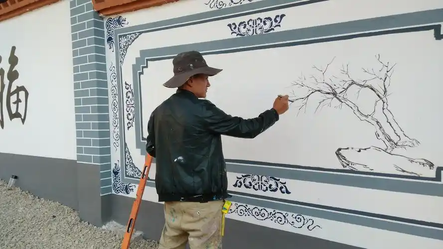 白族民居云南白族文化墙体彩绘壁画墙绘白族民居彩绘