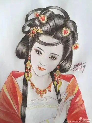 我的古风美女彩铅画---回忆2016