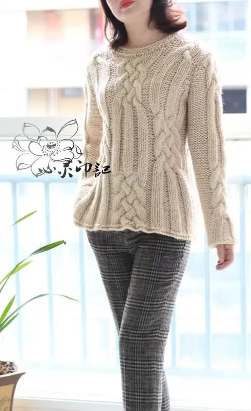 如意 仿外网有收腰效果的粗针织女士棒针麻花毛衣-编织教程-编织人生