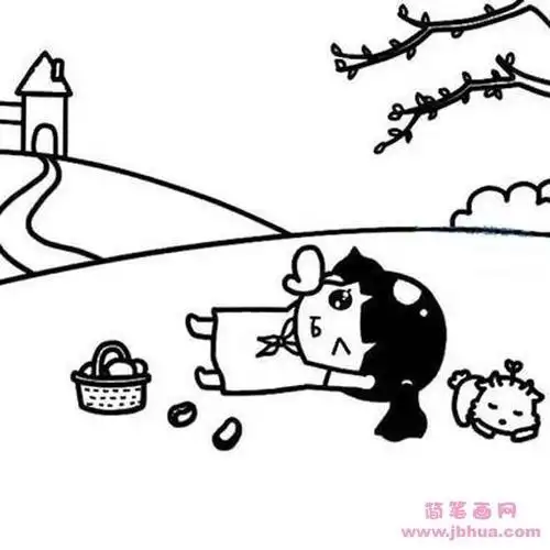 春天来了简笔画坐草地上小孩简笔画