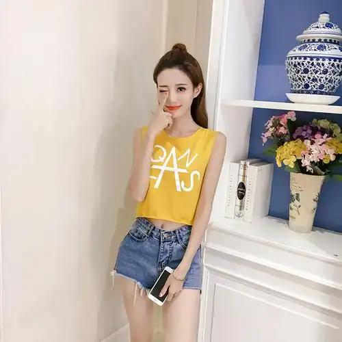 828新款韩版夏装ulzzang无袖t恤女学生短款外穿宽松bf风背心纯棉露脐