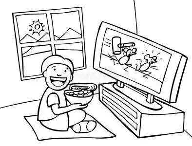 儿童黑白墙绘看电视的孩子-黑白照片