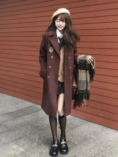 表参太jk制服大衣女秋冬百搭风衣日系学院风小个子毛呢子外套