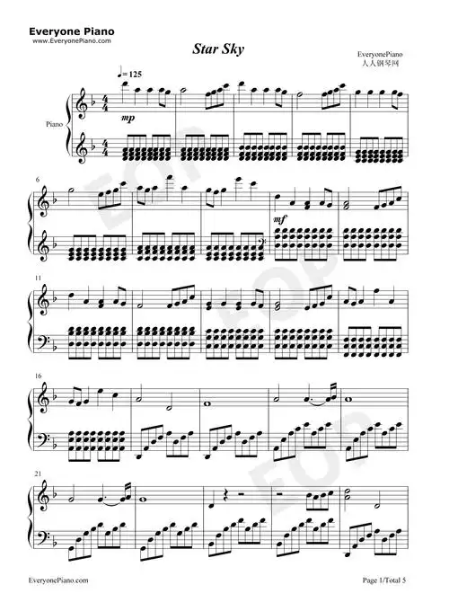 star sky-完美版五线谱预览1