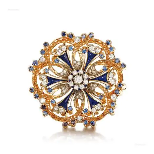 【钻石 配 蓝宝石 及 珐琅彩 胸针】拍卖品_图片_价格_鉴赏_珠宝翡翠