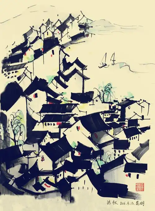 【洪权手绘作品丨故乡.小镇情节 】