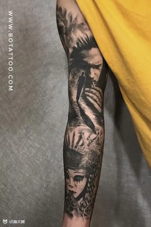 花臂_黑灰写实纹身图案大全 - 纹身大咖