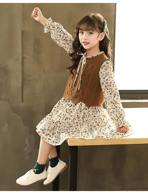 丫逗女童连衣裙秋装儿童洋气两件套装8岁小女孩长袖裙子6春秋