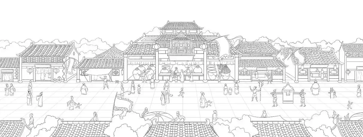 几张"古代街景" 包装插画