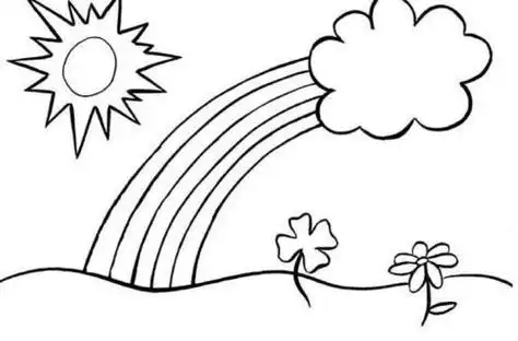 彩虹蓝天白云草地简笔画