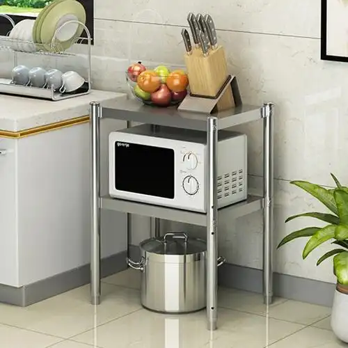厨房电饭锅架子不锈钢小置物架二层柜不绣钢厨具收纳架落地双层菜