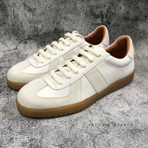 春夏季丝滑小牛皮北欧风男士复古德训鞋牛筋耐磨底男休闲鞋小白鞋