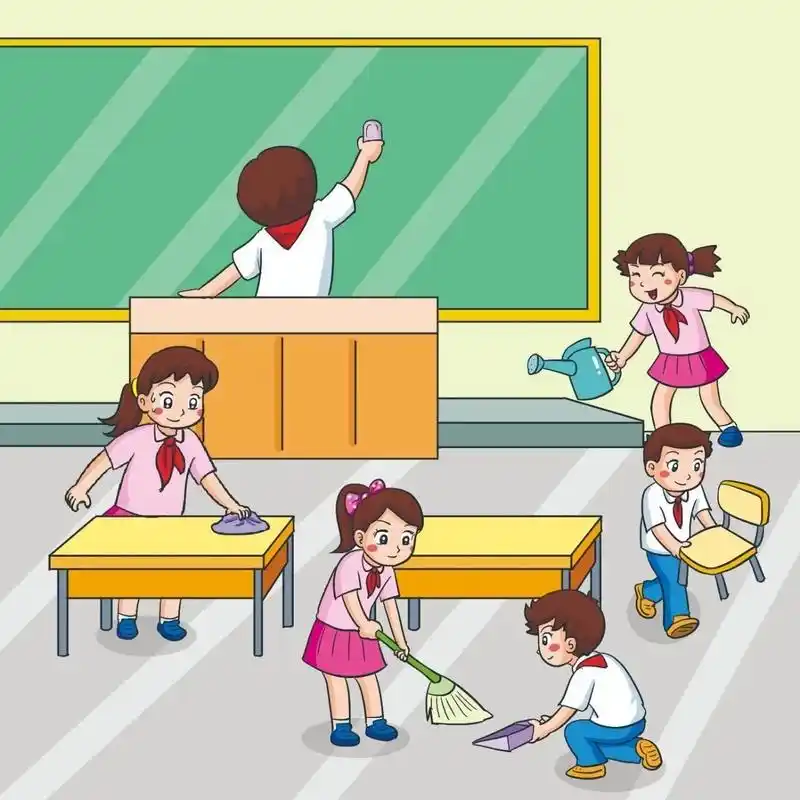 看图写话 大扫除 星期五的下午,班上大扫除了.