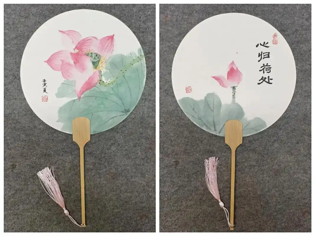 手绘团扇 #写意花鸟 #汉服团扇  夏天画点扇子 - 抖音