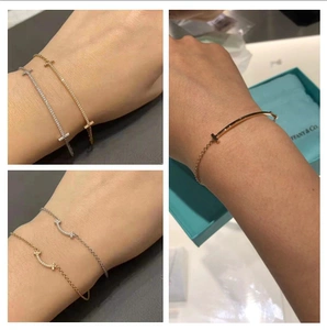 tiffany蒂芙尼smile笑脸手链 18k玫瑰金mini镶钻双t无钻微笑手环