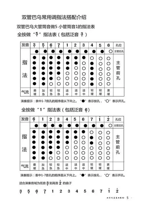 5页 双管巴乌大管做5小管做1的指法表介绍 零基础双管巴乌教学