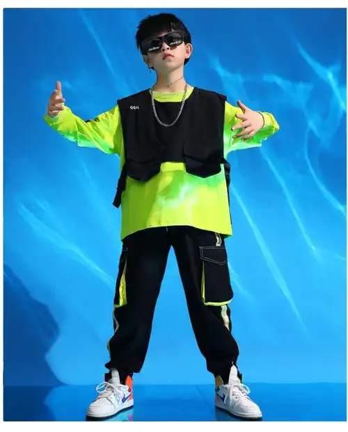 卡芙泰儿童街舞套装男童嘻哈帅气hiphop演出服少儿街舞男孩爵士舞服装