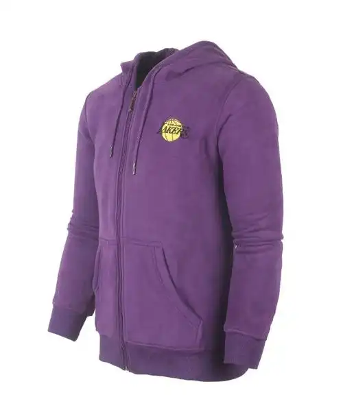 新款nba篮球连帽卫衣 纯绵外套湖人队 拉链外套 紫色
