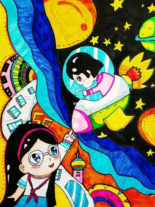 科技未来航天航空宇宙类画2年级作品