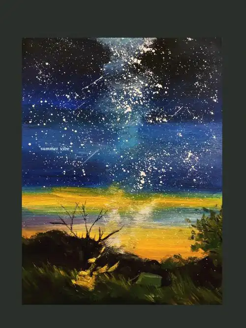星空丙烯画夜景绘画零基础丙烯画