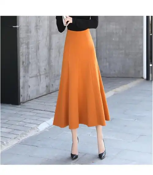 ovmattu品牌欧麦图秋冬a字半身长裙大码加厚修身简约大摆裙遮肚子优雅