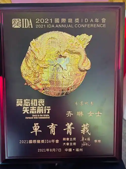 上图为 担任2021国际龙奖ida年会分享代表的奖牌还有从现在开始通过全