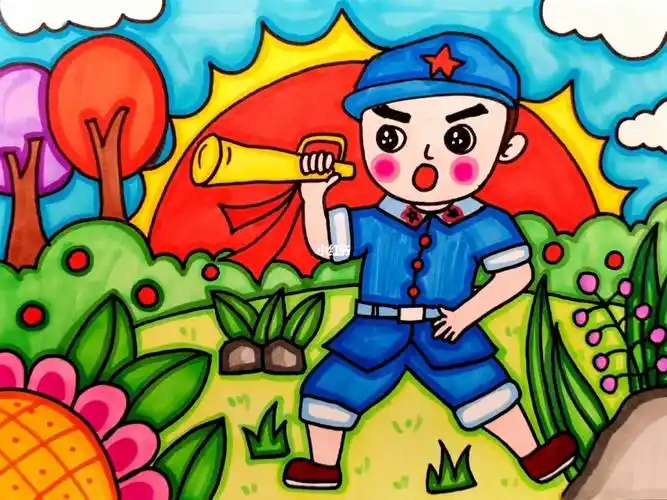 国庆节主题画国庆画儿童画简笔画卡通画