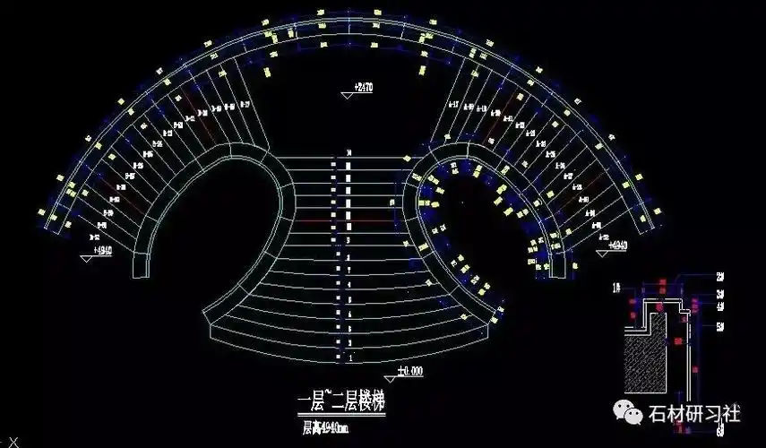 石材旋转楼梯cad素材的正面与侧面平面图参考