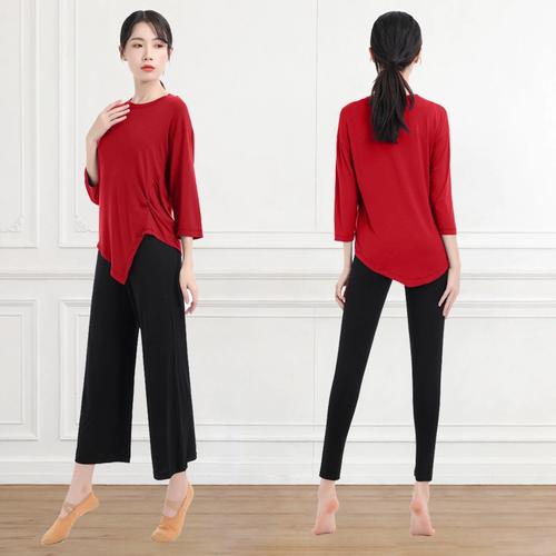 严选夏季新款宽松舞蹈练功服套装女短袖形体训练服装现代舞不规则