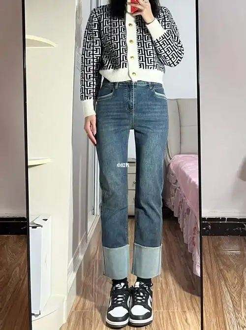 超级显腿直的卷边牛仔裤7575真的爱了78