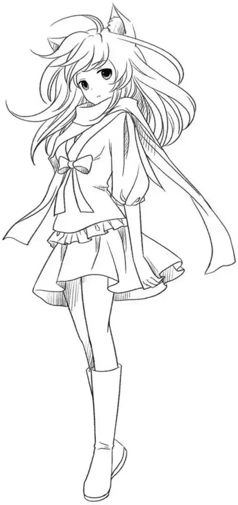 动漫少女素描线稿素描动漫人物女孩图片美少女素描画图片欣赏哇哦!