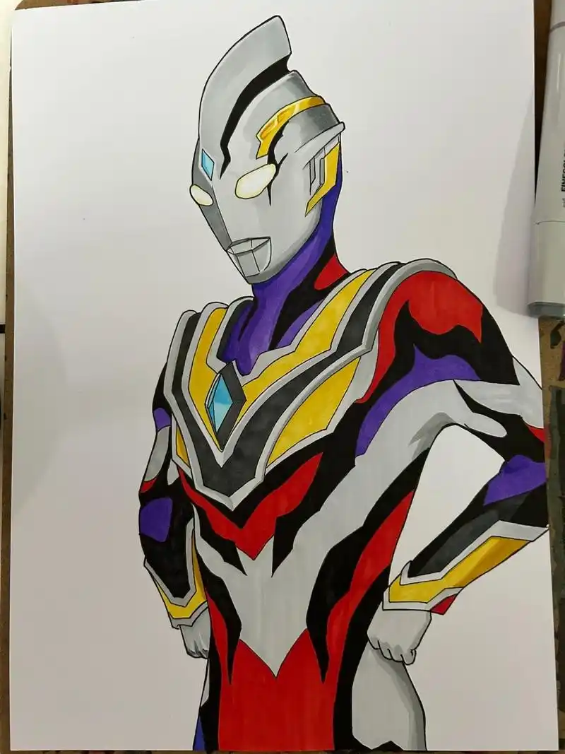 马克笔手绘真特利迦奥特曼全过程 线稿一如既往无话说,基本功练扎实
