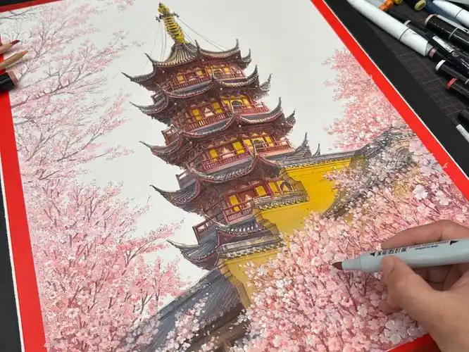 马克笔手绘|南京春天樱94你盛放!