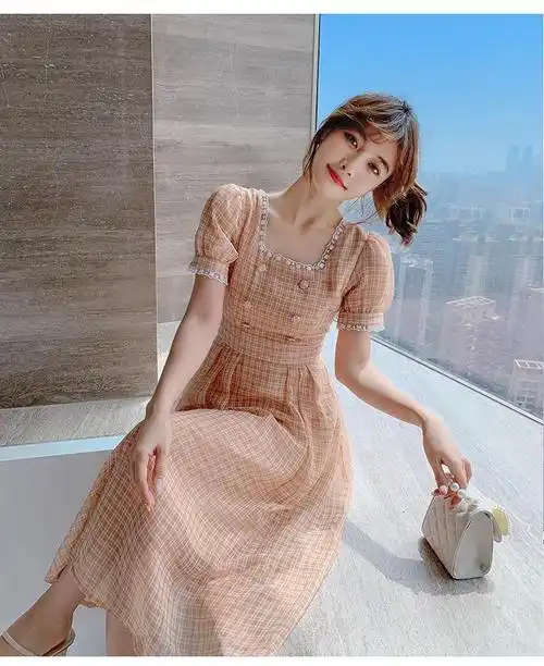 绽哲 夏天穿的遮肚子显瘦连衣裙矮小个子蕾丝绽哲甜美温柔风初恋裙