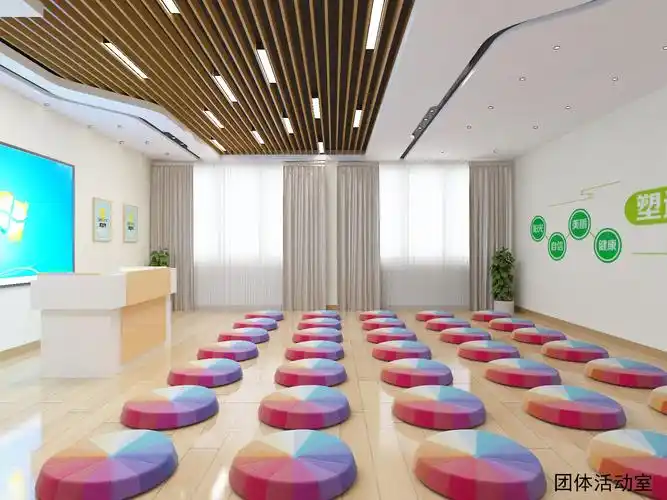 团体活动室:团体辅导箱,艺术活动箱,情景剧活动箱,团体活动桌椅,心理