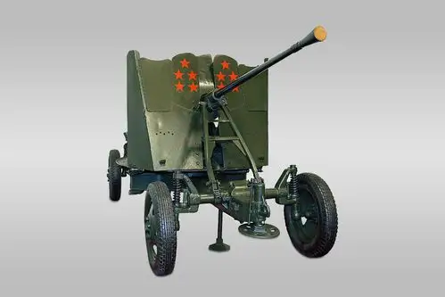 志愿军一三六师高炮营击毁击落敌机十架的37毫米高射炮