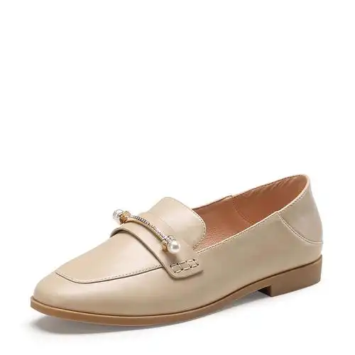 卓诗尼春季新款单鞋女中口套脚方头小皮鞋休闲通勤112811801