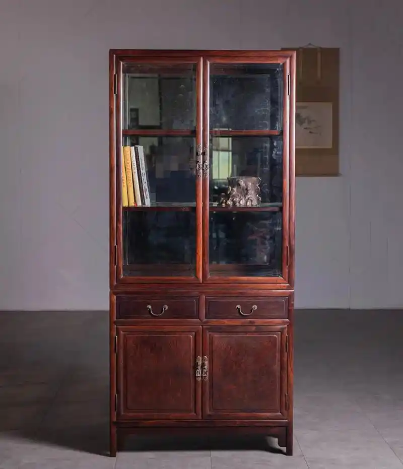 清晚民国 老红木镶樱木二节玻璃书柜.【详情】书房的隽永清雅, - 抖音
