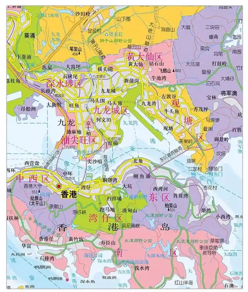 香港也有很多分区,九龙半岛有油尖旺区,九龙城区,深水埗区.