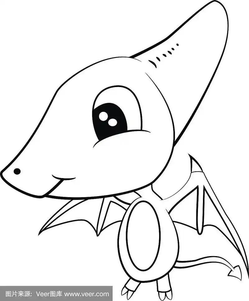 可爱的小翼龙黑白卡通